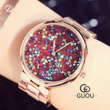 GUOU Top Brand Shiny Diamond Watch Women Watches Rose Gold Women's Watches Ladies Watch Clock saat montre femme relogio feminino