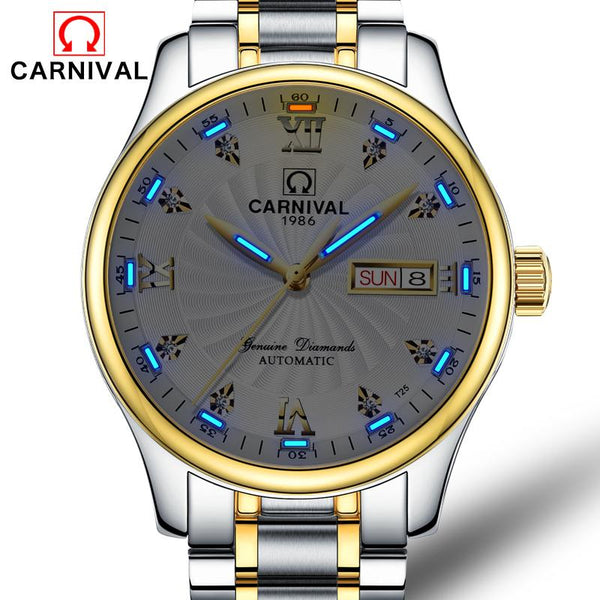 Carnival Luxury Dress Tritium Watch Men Autoatic Mechanical Watches Luminous Stainless Steel Waterproof Clock horloges mannen