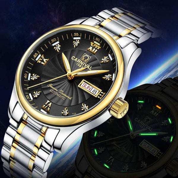Carnival Luxury Dress Tritium Watch Men Autoatic Mechanical Watches Luminous Stainless Steel Waterproof Clock horloges mannen