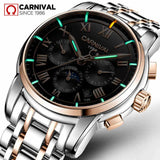 Carnival Luxury Brand Automatic Mechanical Watch Men Tritium T25 Luminous Full Steel Waterproof Watches Military Clock relogios