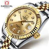 Carnival Classic Automatic Mechanical Watch Diamond Luminous Mens Watches Stainless Steel Waterproof Male Clock reloj hombre