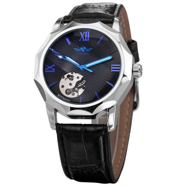 WINNER Fashion Watch Men Auto Mechanical Watches Skeleton Dial Stainless Steel Strap Geometry Transparent Case Classic montre