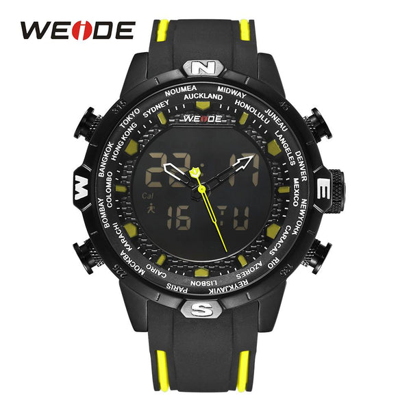 WEIDE Men's Sport Quartz Movement Alarm Chronograph Auto Date Digital Calendar Display Analogue Black Silicone Strap Wristwatch