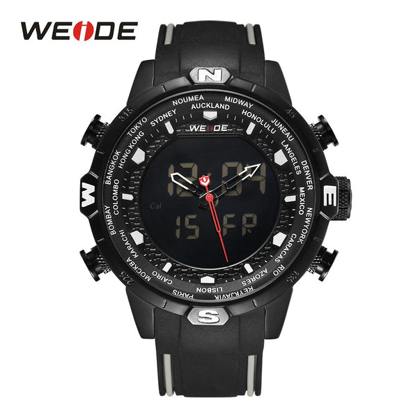 WEIDE Men's Military Quartz Alarm Clocks Chronograph Auto Date Digital Calendar Display Analogue Black Rubber Strap Wristwatch
