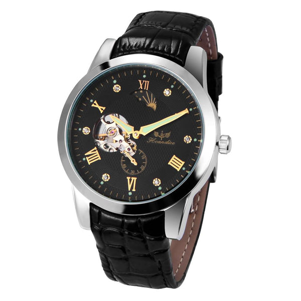 Paradise 2017 Hot 1PC Men high quality PU Leather Band Skeleton Mechanical Wrist Watch water resistance wholesale  July22