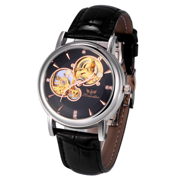 Paradise 2017 Hot 1PC Men Fashion PU Leather Band Skeleton Mechanical Wrist Watch water resistance wholesale  July22