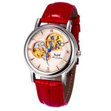 Paradise 2017 Hot 1PC Men Fashion PU Leather Band Skeleton Mechanical Wrist Watch water resistance wholesale  July22