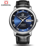 Carnival Fashion Automatic Mechanical Watche Mens Leather Strap Wristwatches Watch Men Sapphire Crystal Clock erkek kol saati