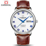 Carnival Fashion Automatic Mechanical Watche Mens Leather Strap Wristwatches Watch Men Sapphire Crystal Clock erkek kol saati