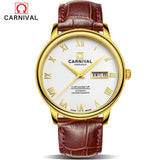 Carnival Fashion Automatic Mechanical Watche Mens Leather Strap Wristwatches Watch Men Sapphire Crystal Clock erkek kol saati