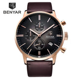 BENYAR Fashion Luxury Brand Men's Leather Watch Business Quartz Watch Mens Waterproof Chronograph Watches Relojes Hombre 2017