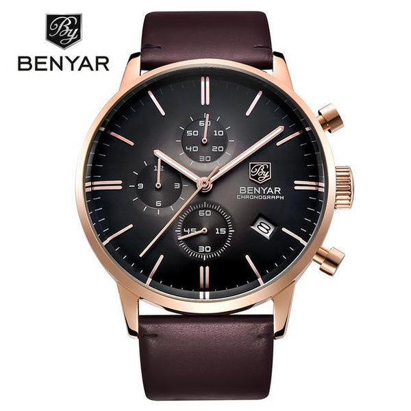 BENYAR Fashion Luxury Brand Men's Leather Watch Business Quartz Watch Mens Waterproof Chronograph Watches Relojes Hombre 2017