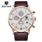 BENYAR Fashion Luxury Brand Men's Leather Watch Business Quartz Watch Mens Waterproof Chronograph Watches Relojes Hombre 2017