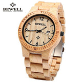 2018 BigBen Bewell Luxury Brand Wood Watch Men Analog Natural Quartz Movement Date Male Wristwatches Clock Relogio Masculino