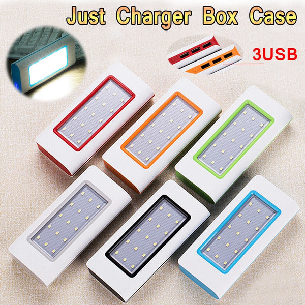 Solar LED Portable 3 USB Power Bank 5x18650 External Battery Charger Box Case