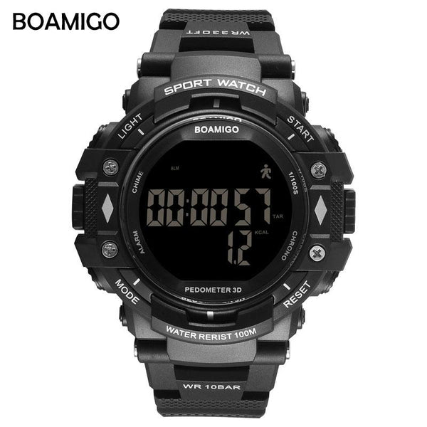 BOAMIGO shock Men Digital Sports Military Watches Led Swim 100m Waterproof pedometer calorie man smart watch Relogios Masculino