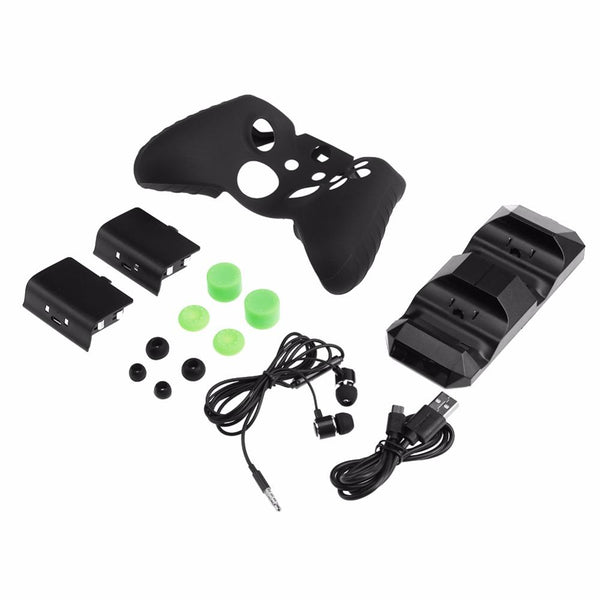 Double Base Gamepad Set with Headset Silicone Case Battery Rocker Cap Headphones Games Accessories for XBOX ONE X/S