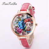 FanTeeDa 2018 Luxury Brand Women Watches Fashion Flower Girls Model Smart Red Leather Band Quartz Wristwatch Dress Clock