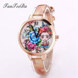 FanTeeDa 2018 Luxury Brand Women Watches Fashion Flower Girls Model Smart Red Leather Band Quartz Wristwatch Dress Clock