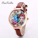 FanTeeDa 2018 Luxury Brand Women Watches Fashion Flower Girls Model Smart Red Leather Band Quartz Wristwatch Dress Clock