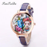 FanTeeDa 2018 Luxury Brand Women Watches Fashion Flower Girls Model Smart Red Leather Band Quartz Wristwatch Dress Clock