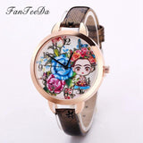 FanTeeDa 2018 Luxury Brand Women Watches Fashion Flower Girls Model Smart Red Leather Band Quartz Wristwatch Dress Clock