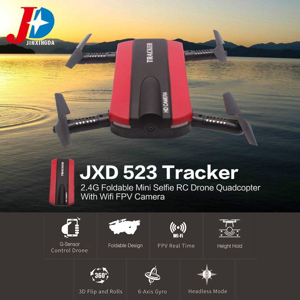 JINXINGDA 523 Tracker 2.4G Foldable Mini Selfie RC Drone Quadcopter With Wifi FPV Camera Altitude Hold G-sensor VS JJRC H37