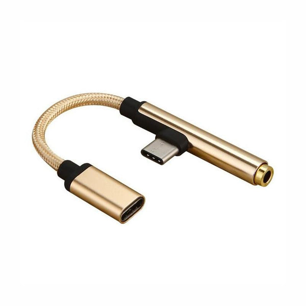 Portable 2 in1 Type-C To USB-C 3.5mm Jack Headphone Charger Adapter