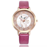MINHIN Cartoon Cat Watches For Women Fashion Leather Strap Quartz Wristwatches Student Smart Watches Gift