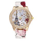 MINHIN Boho Leather Band Wrist Watches Eiffel Tower Design Women's Quartz Watch Rhinestone Gold Watches Fashion Smart Watch