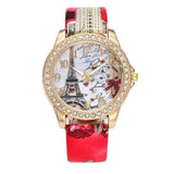 MINHIN Boho Leather Band Wrist Watches Eiffel Tower Design Women's Quartz Watch Rhinestone Gold Watches Fashion Smart Watch
