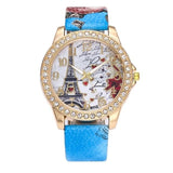 MINHIN Boho Leather Band Wrist Watches Eiffel Tower Design Women's Quartz Watch Rhinestone Gold Watches Fashion Smart Watch