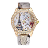 MINHIN Boho Leather Band Wrist Watches Eiffel Tower Design Women's Quartz Watch Rhinestone Gold Watches Fashion Smart Watch