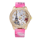 MINHIN Boho Leather Band Wrist Watches Eiffel Tower Design Women's Quartz Watch Rhinestone Gold Watches Fashion Smart Watch