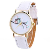 MINHIN Women Smart Watches Owl Design Gold Round Quartz Wristwatches Leather Strap Casual Students Watches