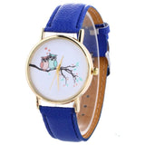 MINHIN Women Smart Watches Owl Design Gold Round Quartz Wristwatches Leather Strap Casual Students Watches