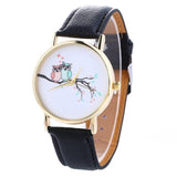 MINHIN Women Smart Watches Owl Design Gold Round Quartz Wristwatches Leather Strap Casual Students Watches