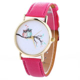 MINHIN Women Smart Watches Owl Design Gold Round Quartz Wristwatches Leather Strap Casual Students Watches