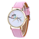 MINHIN Women Smart Watches Owl Design Gold Round Quartz Wristwatches Leather Strap Casual Students Watches