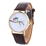 MINHIN Women Smart Watches Owl Design Gold Round Quartz Wristwatches Leather Strap Casual Students Watches