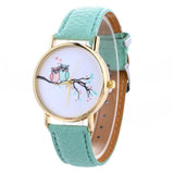 MINHIN Women Smart Watches Owl Design Gold Round Quartz Wristwatches Leather Strap Casual Students Watches