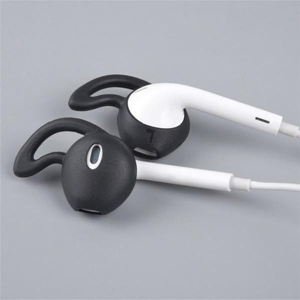2 Pair Earphone Cover Tips Hook for Airpods Earpods Anti-Slip Soft Silicone Sleeve for iPhone Headphone (Black)
