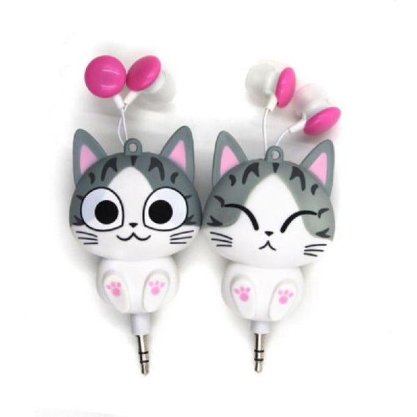 1pcs Cute Cartoon Cat Panda Wired Retractable In Ear Headset MP3 Earphones Headphones Earbuds