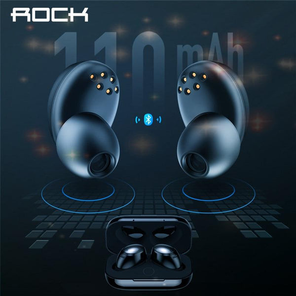 Rock New Mini TWS True Wireless Stereo Bluetooth Earphone with Mic Universal Wireless Handsfree Earbuds with Charger Battery Box