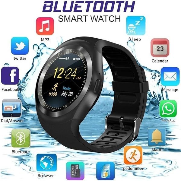 Y1 Bluetooth Smart Watch Pedometer Fitness Tracker Remote Control Waterproof