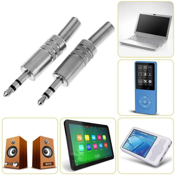 2Pcs 3.5mm 1/8in Stereo Male Audio TRS Plated Jack Plug Adapter Connectors for Computers Laptops Tablets Mobile Phone Headsets