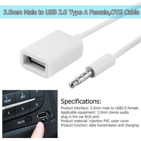 3.5mm Male Audio AUX Jack to USB 2.0 Type A Female OTG Converter Adapter Cable Wire Cord High Quality  3.5mm USB OTG Cable New