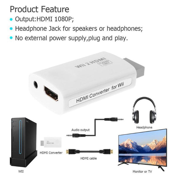 Full HD 1080P HDMI Adapter Converter Connector with 3.5mm Audio Output for Wii Game Console HDMI Cables High Quality Accessory