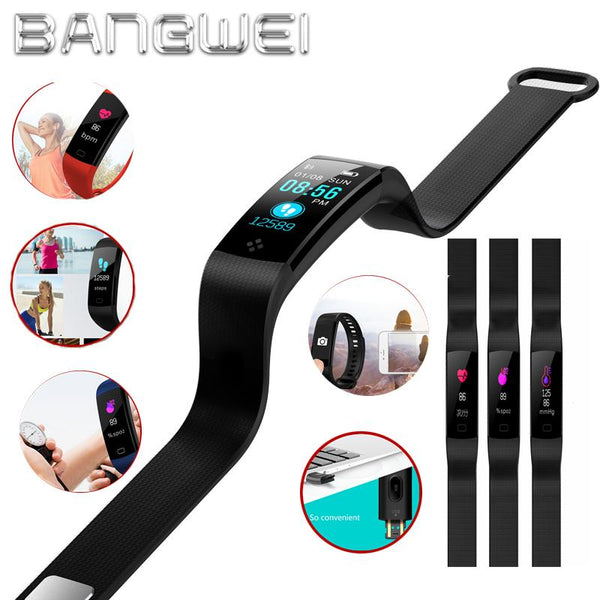 BANGWEI Smart Wrist Band Mens Bluetooth alarm clock heart rate Monitoring Clock Fitness Smart Watch Bracelet Sleep detection+Box