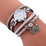 MINHIN Women Smart Watches Owl Pendant Quartz Wristwatches Braided Handmade Bracelet Clock Ladies Leather Strap Watch